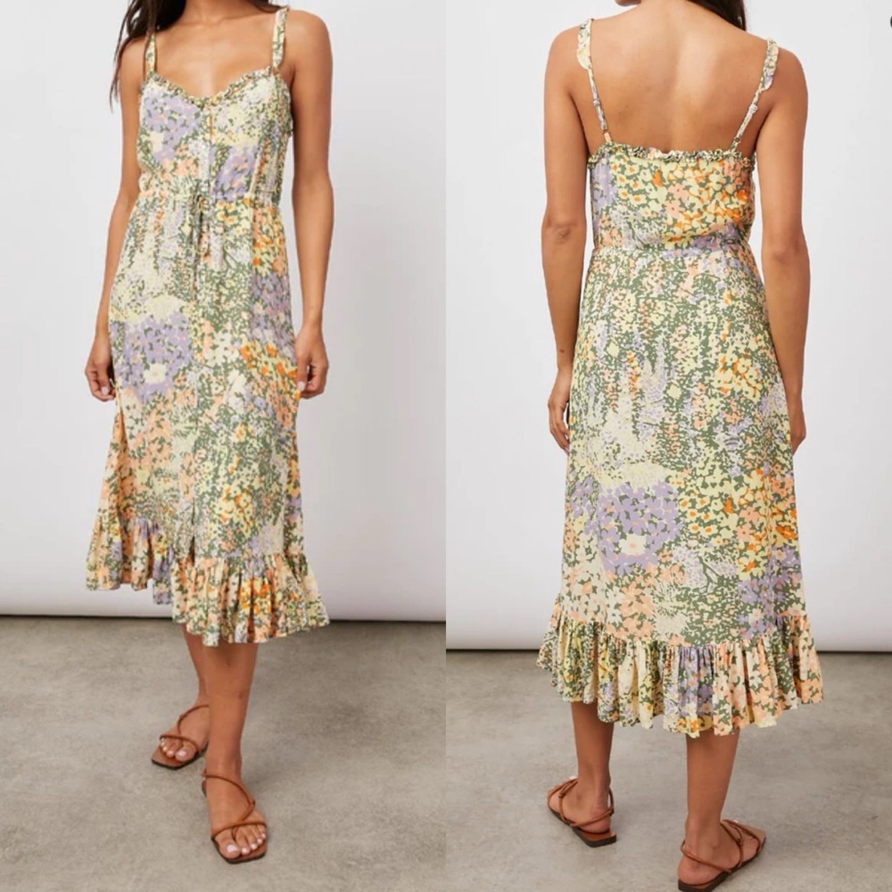 RAILS Adalyn Floral Drawstring Dress in Gardenia Midi Ruffle Button Tank X-Small